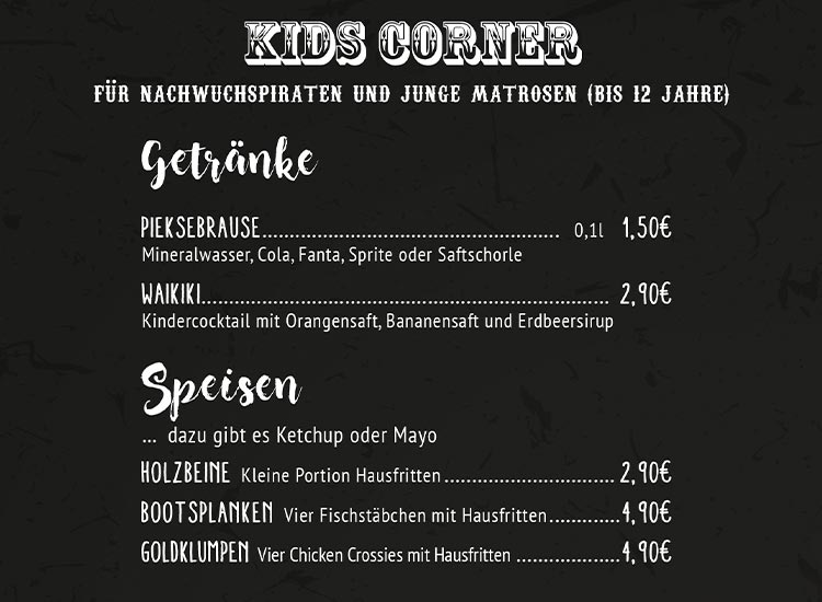 FOOD & bottled Osnabrück Kids Corner Karte